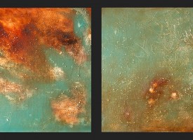 Over Aurora 1 and 2 – mixed media – oil on panel, 2x 24” x 24
