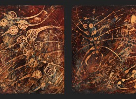 Fossil 1 and 2 – mixed media – oil on panel, 2x 24” x 24”