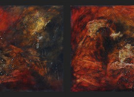 Octopus 1 and 2 – mixed media – oil on panel, 2x 24” x 24”